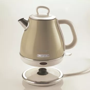 Ariete 2868 Vintage chaleira elétrica de design em aço inoxidável de 1 L para infusões, chá e bebidas de ervas, sistema de desligamento automático, pega ergonómica, 1 litro, 1600 W, bege claro
