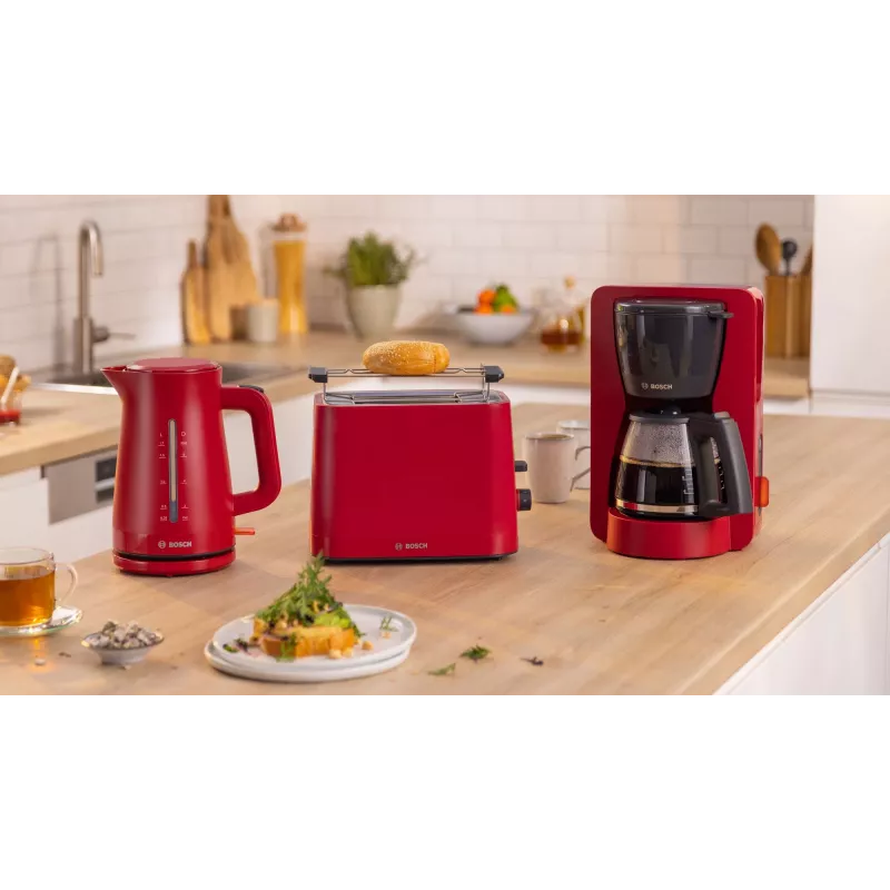 Máquina de café de filtro Bosch TKA3M134 — depósito de água de 1,4 l, capacidade para 15 chávenas, vermelha