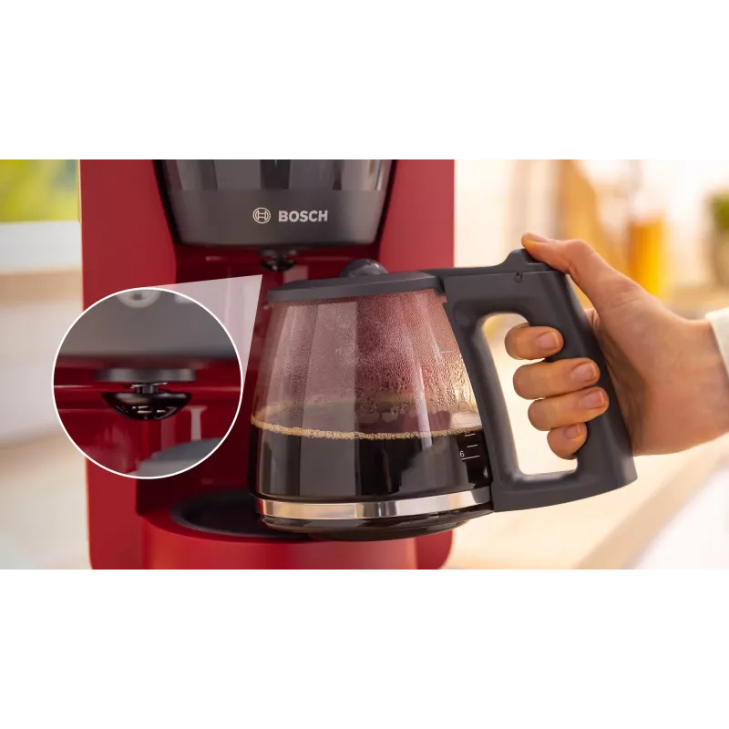 Máquina de café de filtro Bosch TKA3M134 — depósito de água de 1,4 l, capacidade para 15 chávenas, vermelha