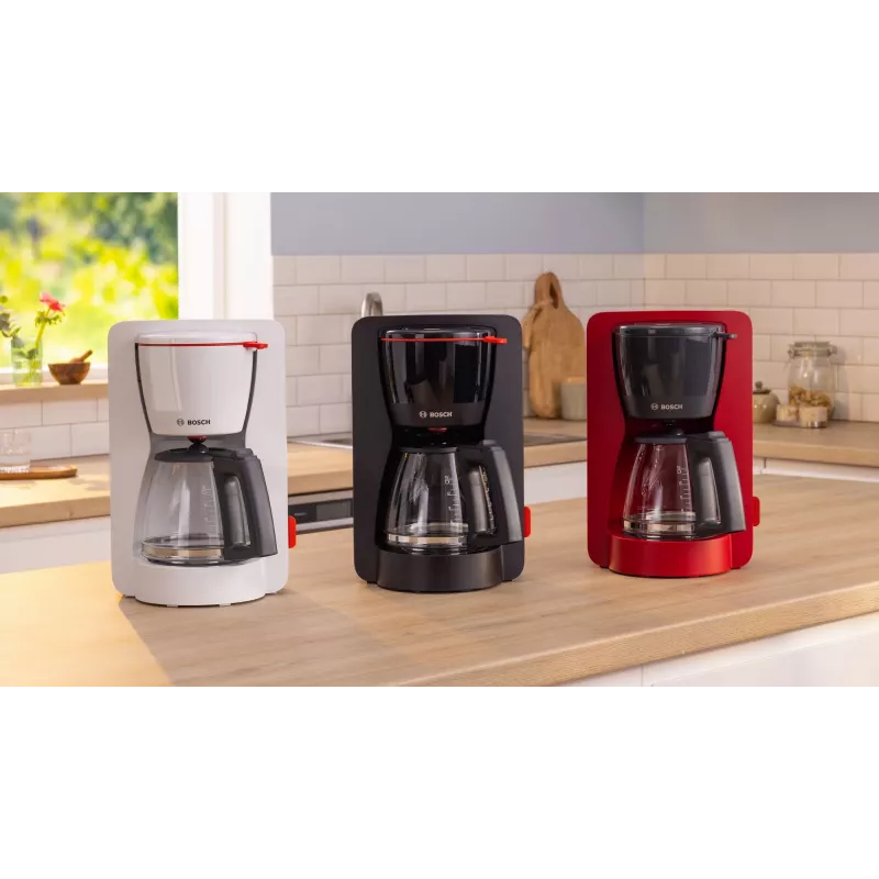 Máquina de café de filtro Bosch TKA3M134 — depósito de água de 1,4 l, capacidade para 15 chávenas, vermelha