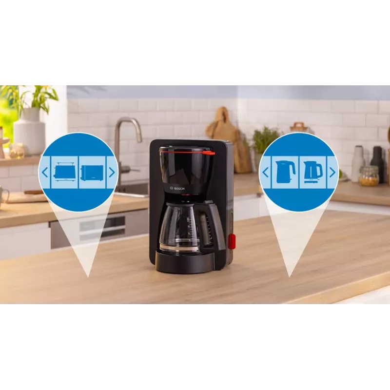 Máquina de café de filtro Bosch TKA3M133, depósito de água de 1,4 litros, capacidade para 15 chávenas, preta
