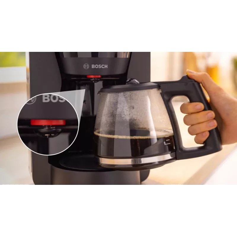Máquina de café de filtro Bosch TKA3M133, depósito de água de 1,4 litros, capacidade para 15 chávenas, preta