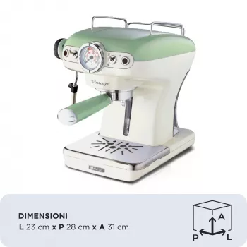 Máquina de café expresso Ariete 1389 Vintage - máquina de café expresso para café moído ou cápsulas ESE, em cor verde pastel