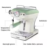 Máquina de café expresso Ariete 1389 Vintage - máquina de café expresso para café moído ou cápsulas ESE, em cor verde pastel