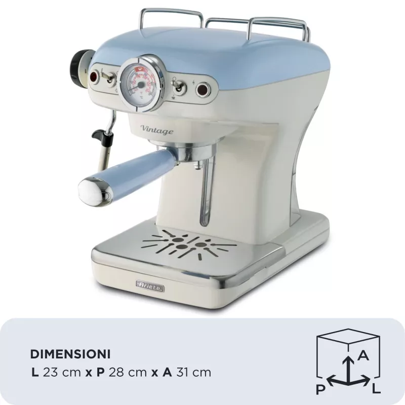 Máquina de café expresso Ariete 1389 Vintage - máquina de café expresso para café em pó ou cápsulas ESE, em azul pastel