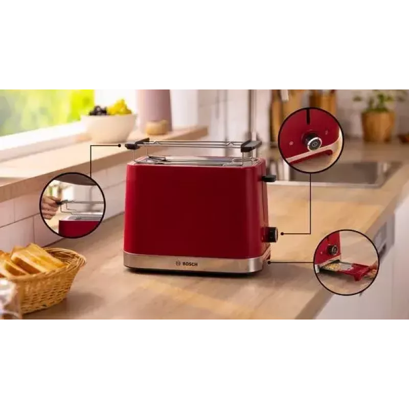 Torradeira Bosch TAT4M224 2 fatias 950 W vermelha em aço inoxidável