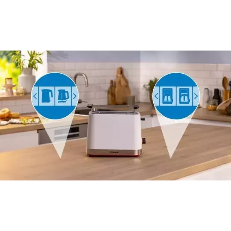 Torradeira Bosch TAT4M221 2 fatias 950 W branca em aço inoxidável