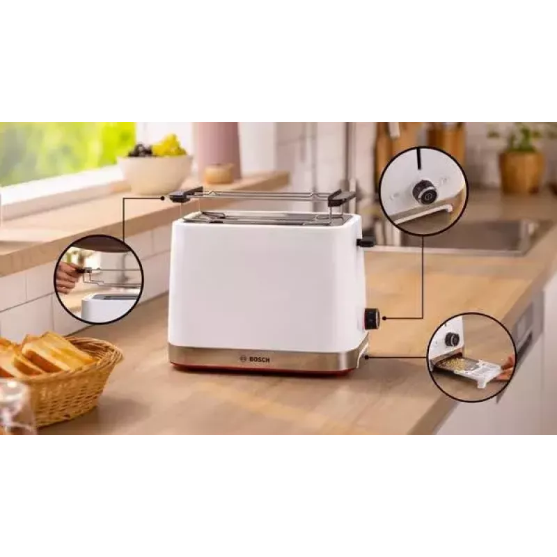 Torradeira Bosch TAT4M221 2 fatias 950 W branca em aço inoxidável