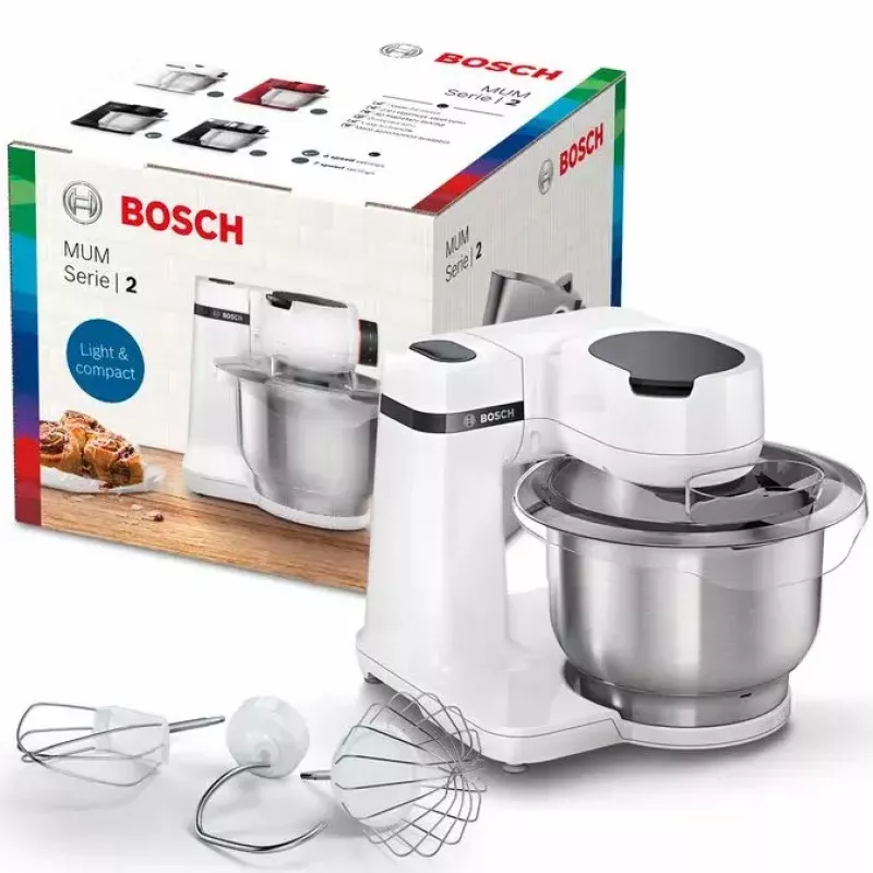 Robot de cozinha Bosch Serie 2 MUMS2EW00 — motor de 700 W, taça de aço inoxidável de 3,8 L, branco