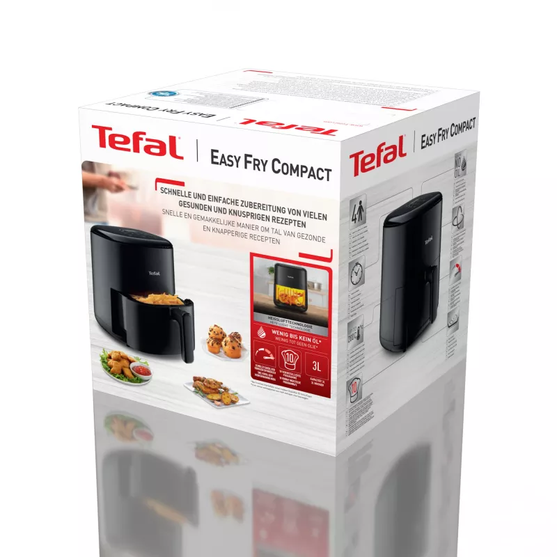 Fritadeira de ar quente Tefal Easy Fry EY145810 — capacidade de 3 L, 1300 W, controlo tátil, ecrã LCD, preto