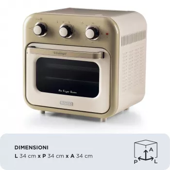 Fritadeira de ar quente e forno Ariete 4632 Vintage, 1400W, 2em1, capacidade 16L, acessórios incluídos, temporizador 60 minutos, vidro duplo, Bege