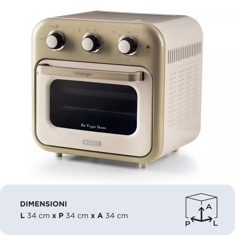 Fritadeira de ar quente e forno Ariete 4632 Vintage, 1400W, 2em1, capacidade 16L, acessórios incluídos, temporizador 60 minutos, vidro duplo, Bege