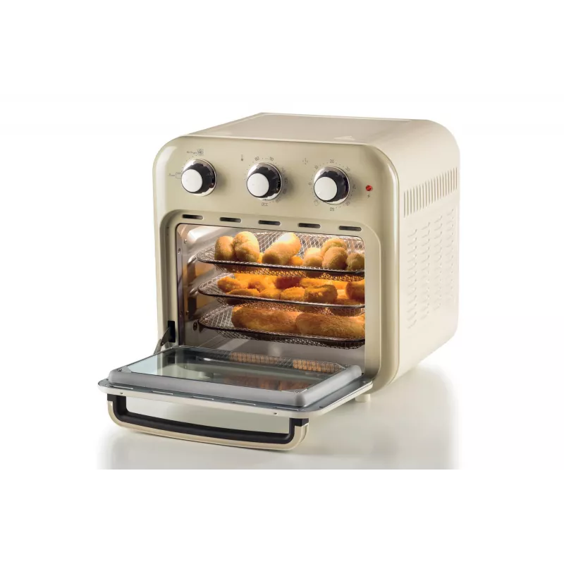Fritadeira de ar quente e forno Ariete 4632 Vintage, 1400W, 2em1, capacidade 16L, acessórios incluídos, temporizador 60 minutos, vidro duplo, Bege