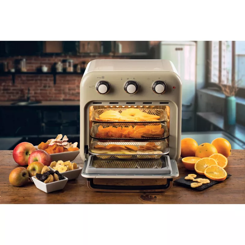 Fritadeira de ar quente e forno Ariete 4632 Vintage, 1400W, 2em1, capacidade 16L, acessórios incluídos, temporizador 60 minutos, vidro duplo, Bege