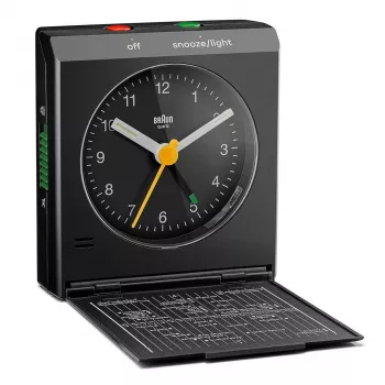 Despertador BRAUN BC 05 B quartzo dobrável preto — despertador de viagem compacto