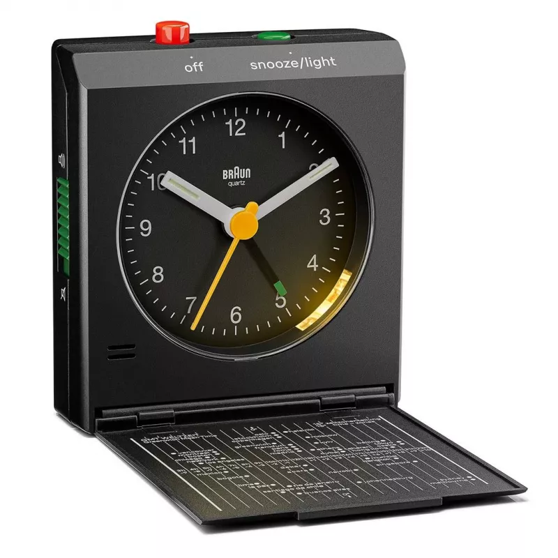 Despertador BRAUN BC 05 B quartzo dobrável preto — despertador de viagem compacto