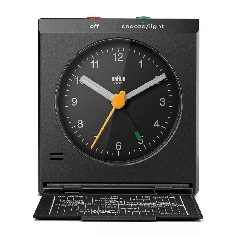 Despertador BRAUN BC 05 B quartzo dobrável preto — despertador de viagem compacto