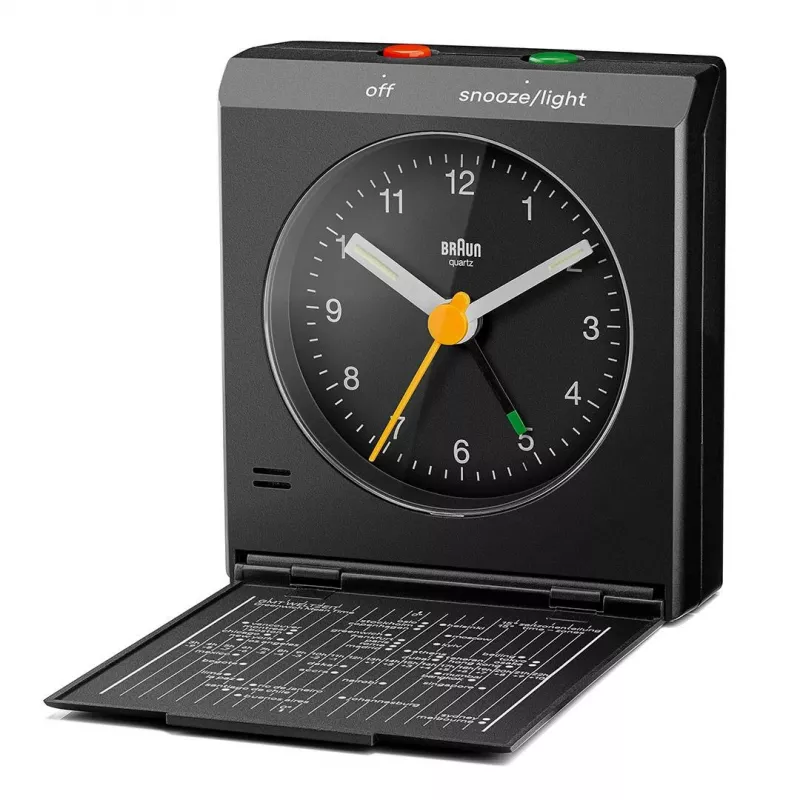 Despertador BRAUN BC 05 B quartzo dobrável preto — despertador de viagem compacto
