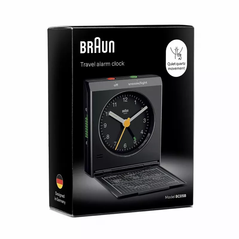 Despertador BRAUN BC 05 B quartzo dobrável preto — despertador de viagem compacto