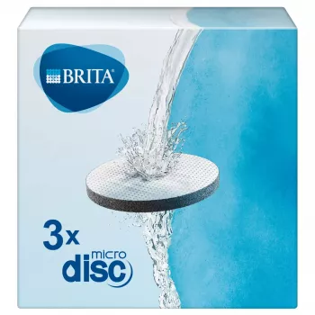 Disco filtrante de água BRITA MicroDisc, carvão ativado de cascas de coco, filtra partículas ≥15 µm, pack de 3
