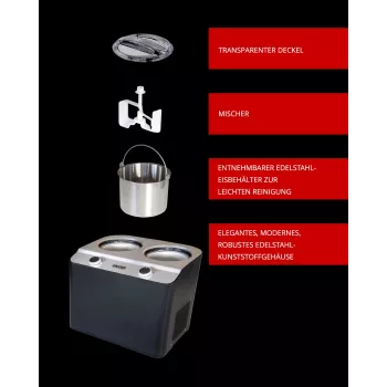 Máquina de gelados com compressor Unold Doppio 2,4 l 250 W preto, aço acetinado