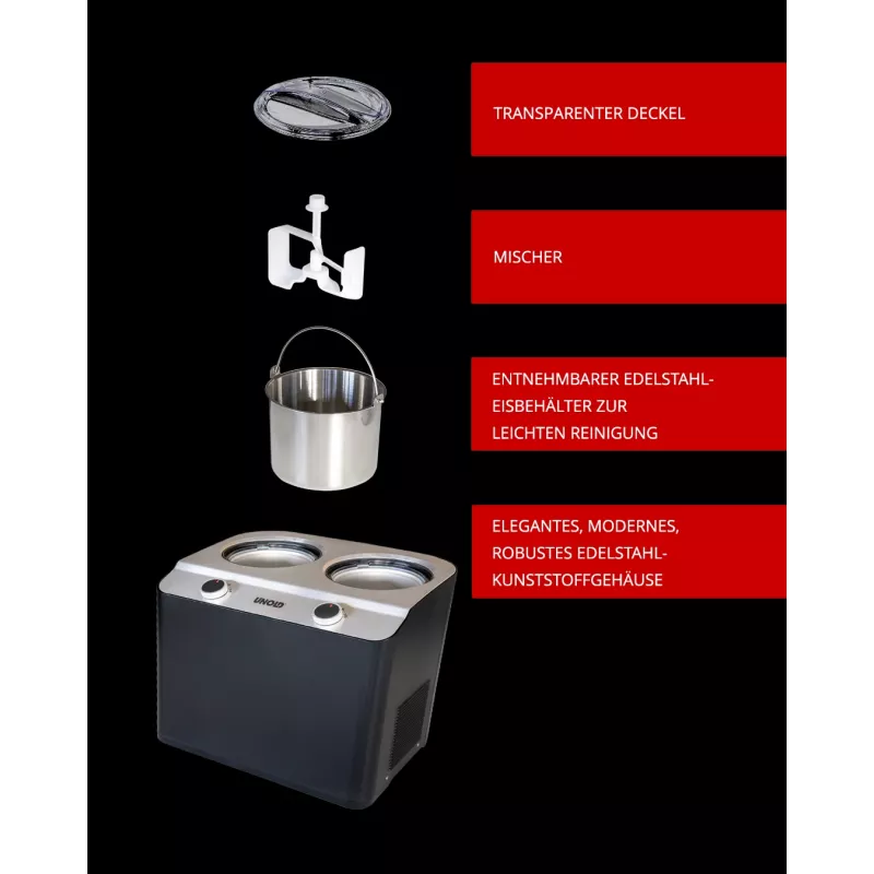 Máquina de gelados com compressor Unold Doppio 2,4 l 250 W preto, aço acetinado