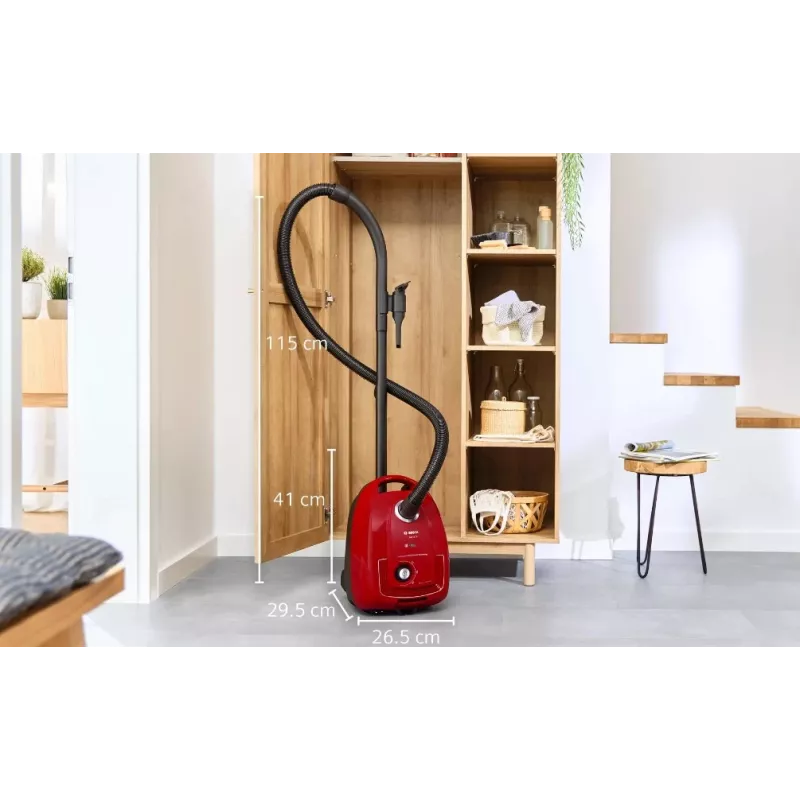 Aspirador de pó Bosch Serie 4 BGD38RD1H, 600 W, 4 L com saco, limpeza a seco, vermelho