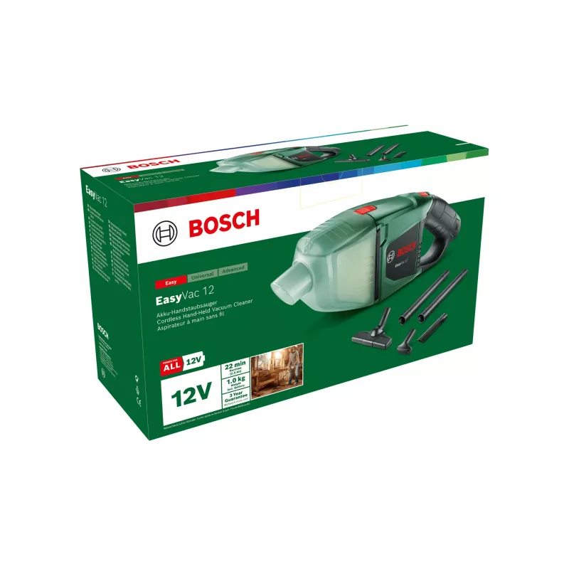 Bosch EasyVac 12 06033D0001 aspirador de mão sem fios, 12 V, verde, com bateria e carregador