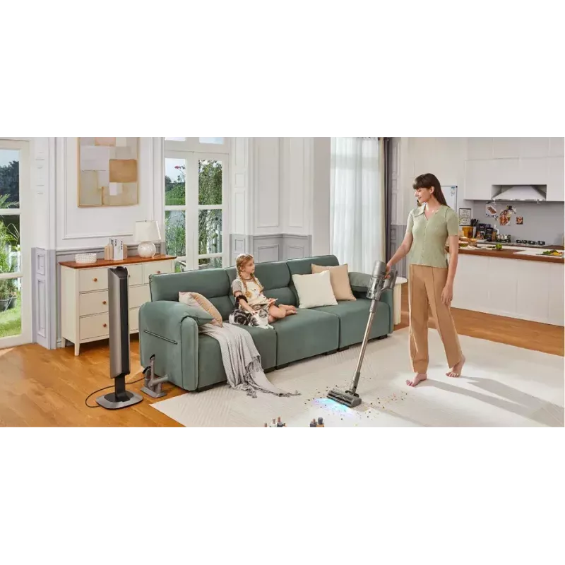 Dreame Z10 Station aspirador vertical 2 em 1 sem fios, sem saco, 150 AW, 481 W, autonomia de 65 min, bege