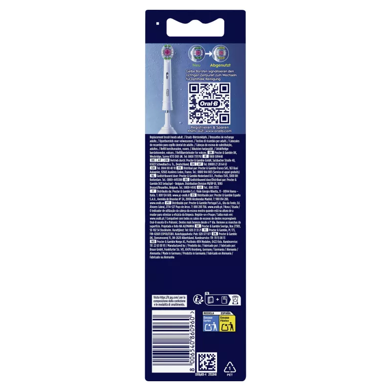 Escovas de substituição Oral‑B 860960 pack de 4, escovas de substituição brancas