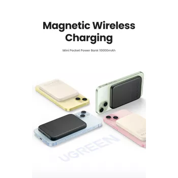 Powerbank Ugreen 25208 10000 mAh carregamento sem fios bege