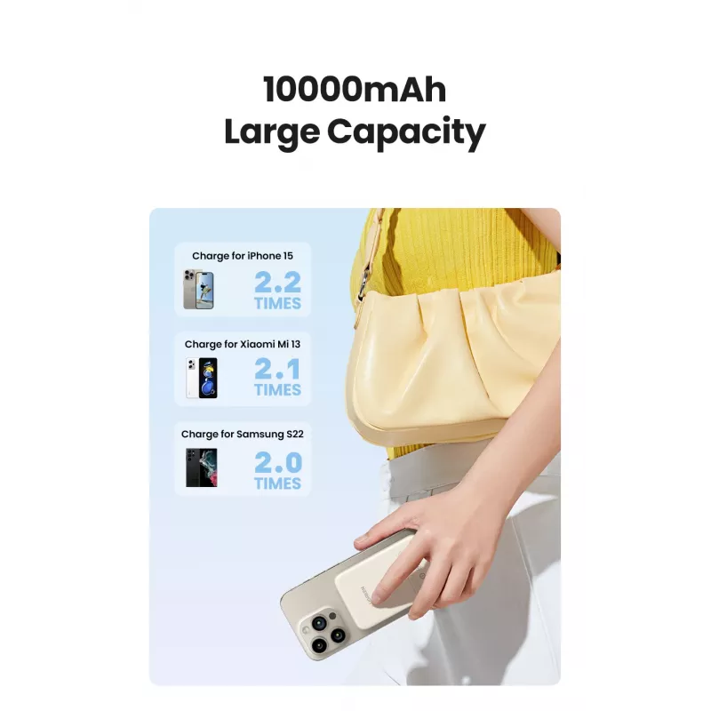 Powerbank Ugreen 25208 10000 mAh carregamento sem fios bege