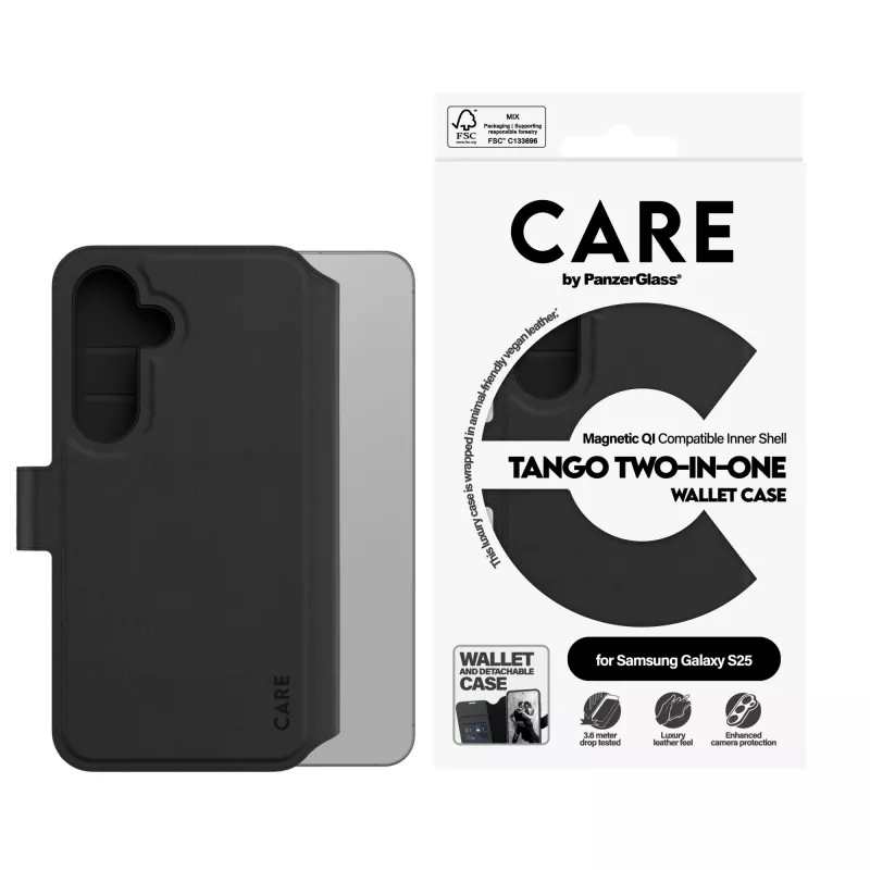 Capa PanzerGlass CARE by Feature Case Tango Two-in-One Wallet Qi compatível Samsung Galaxy S25