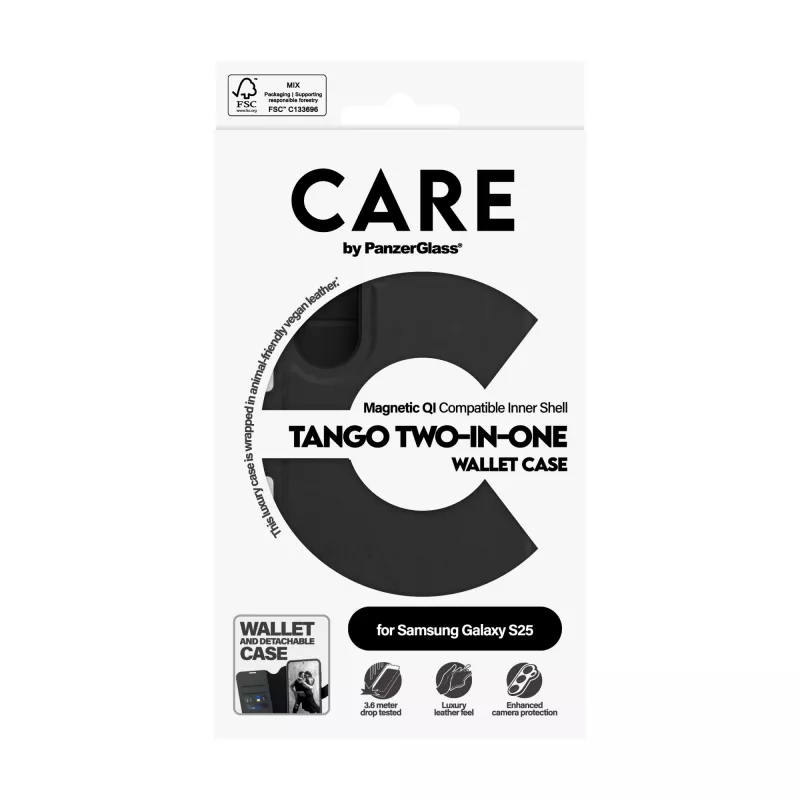 Capa PanzerGlass CARE by Feature Case Tango Two-in-One Wallet Qi compatível Samsung Galaxy S25