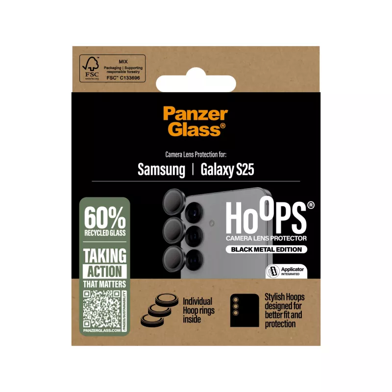 Proteção de lente de câmara PanzerGlass ® Hoops® preta Samsung Galaxy S25