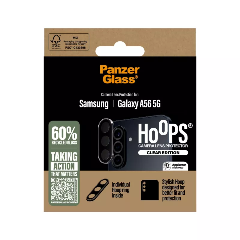 Proteção de lentes de câmara PanzerGlass Hoops transparente Samsung Galaxy A56 5G resistente a riscos e choques