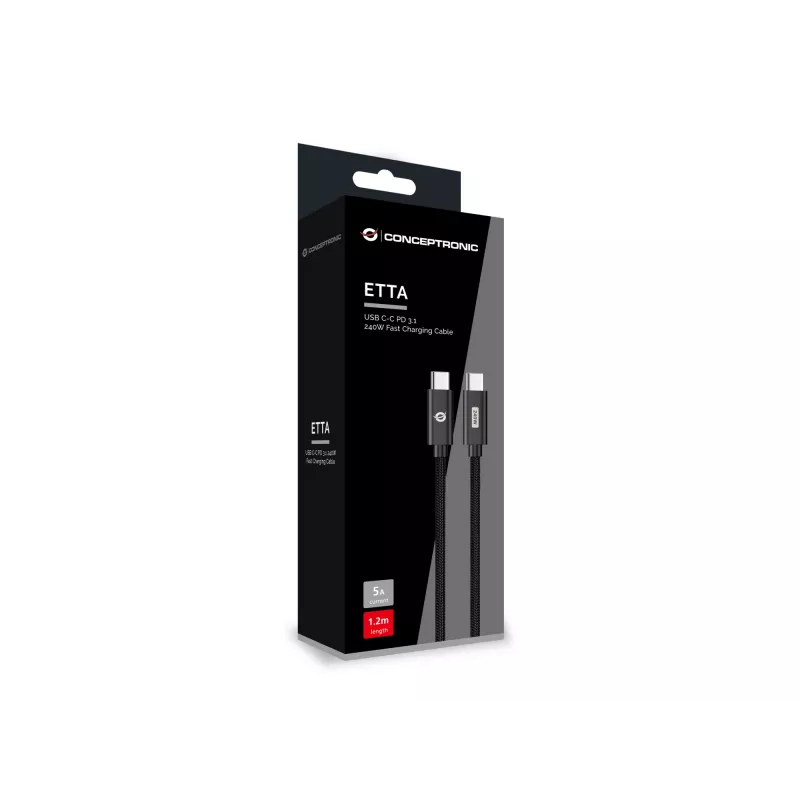 Conceptronic ETTA03B20 Cabo de carregamento rápido USB-C para USB-C PD 3.1 240 W, 2 m, 48 V/5 A, 480 Mbit/s, E-Mark
