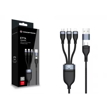 Conceptronic ETTA05B15 Cabo de carregamento USB 3-em-1 PD 3.0 60W 1,5 m, 20V 3A, 480Mbps