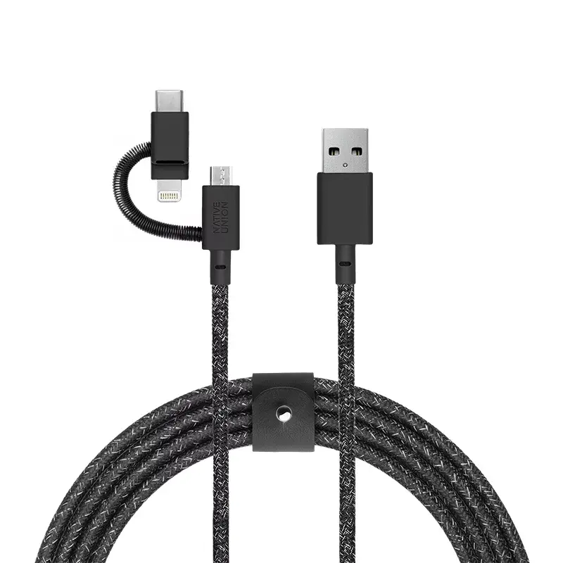Cabo USB Native Union BELT-ULC-CS-BLK-NP 2m USB-A para USB-C/Micro-USB-A/Lightning Preto