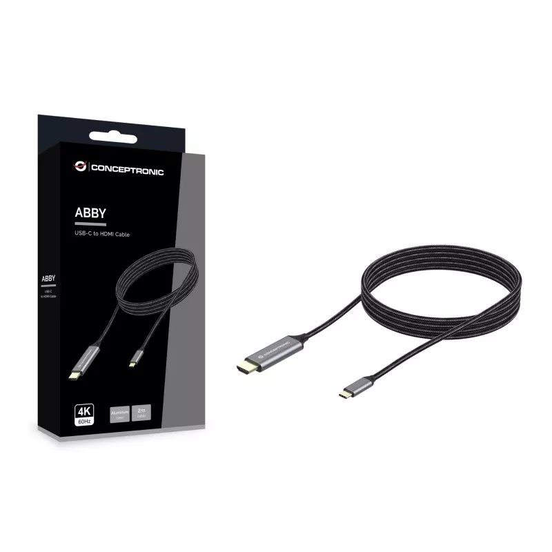 Cabo Conceptronic USB-C para HDMI, ficha macho para ficha macho, 4K 60 Hz, 2 m, USB Type-C, HDMI, ficha macho, ficha macho, reto