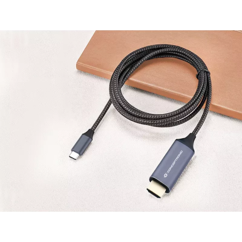 Cabo Conceptronic USB-C para HDMI, ficha macho para ficha macho, 4K 60 Hz, 2 m, USB Type-C, HDMI, ficha macho, ficha macho, reto