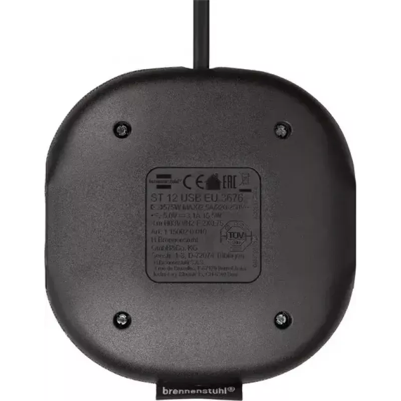 Brennenstuhl estilo estação de carregamento com superfície têxtil, 3 m, 1 tomada + 2 USB, antracite/preto