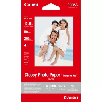 Papel fotográfico Canon GP-501 Glossy 4x6 polegadas - 50 folhas, brilhante, 200 g/m², jato de tinta, 50 folhas, 102 mm, 152 mm