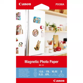 Papel fotográfico magnético Canon MG-101, 4x6 polegadas, 5 folhas