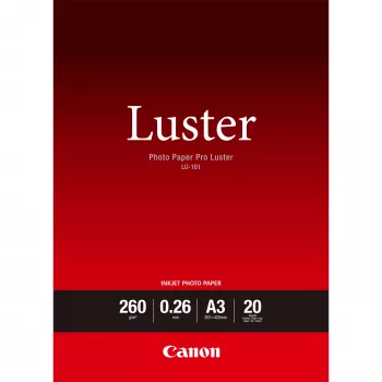 Papel fotográfico Canon LU-101 Luster Pro A3 – 20 folhas, cetim, 260 g/m², branco, 260 µm, 10–35 °C, 10–35 °C