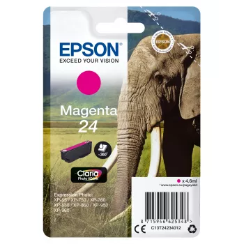 Epson Elephant embalagem individual magenta 24 tinta Claria Photo HD, rendimento padrão, magenta, tinta pigmentada, 4,6 ml, 1 unid., 360 páginas