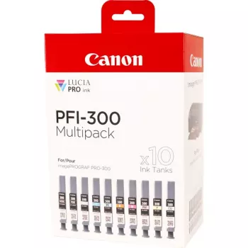 Tinteiro Canon PFI-300 10 unid. original preto, azul, ciano, cinzento, magenta, preto fotográfico, magenta fotográfico, vermelho, amarelo