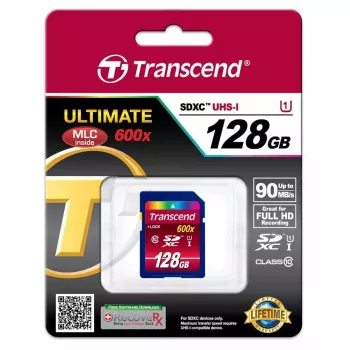 Cartão de memória flash Transcend 128 GB SDXC UHS-I 600x TS128GSDXC10U1