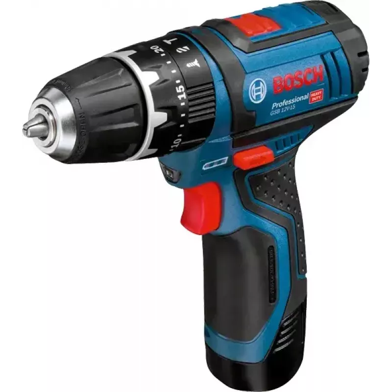Berbequim de punho de pistola Bosch GSB 12V-15, 1300 rpm, bateria de 2 Ah