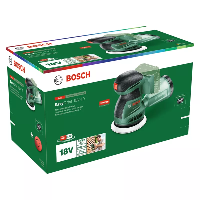 Bosch EasyOrbit 18V-10 (Baretool), Lixadora excêntrica, Preto, Verde, Plástico, Alemanha, 23000 rpm, 1 mm